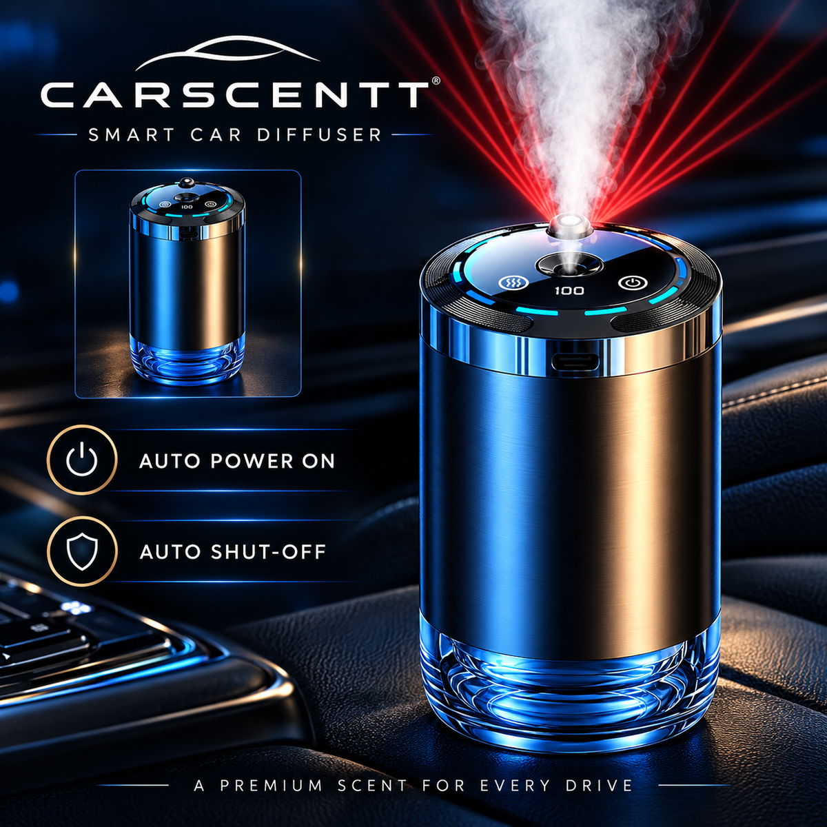 CARSCENTT™ Premium Smart Car Diffuser – Automatic Aromatherapy & LED Light